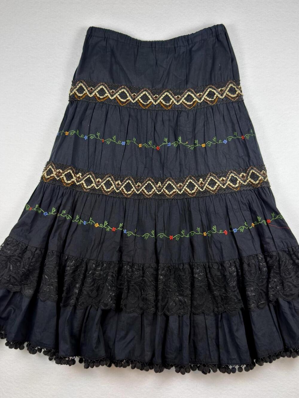 Black Embroidered Bohemian Tiered Skirt - Picture 4 of 6
